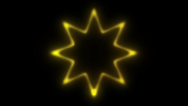 Golden Eight-Pointed Star Frame With Scanner Effect Animation, Digital Dot Particles on Dark Background, Golden Scanning Dot Grid Geometric Shape, 4K Seamless Loop