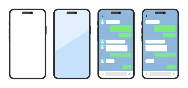 スマートフォン画面とチャットUIのモックアップセット（アプリ画面・シンプル）