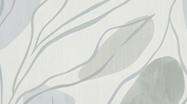 Serene Floral Pattern with Soft Green and Gray Leaves Gently Swaying in a Bright, Natural Light Environment