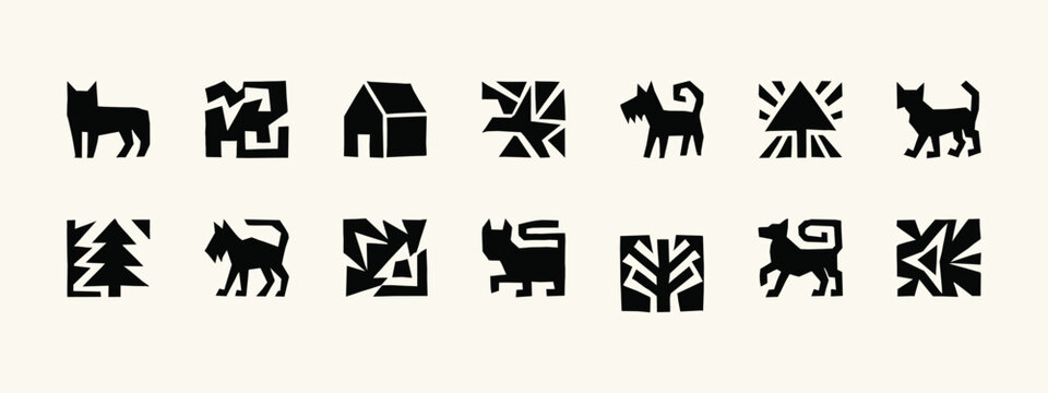 Minimalist Geometric Folk Art Icon Set