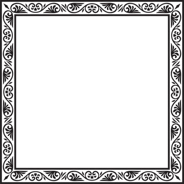 Vector black monochrome square stencil classic byzantine ornament. Rectangle, border, Ancient Greece, Eastern Roman Empire frame. Decoration of the Russian Orthodox Church