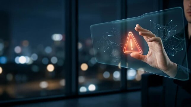 Holographic Warning Icon Appearing on Transparent Display