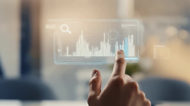 Interactive Financial Growth Chart Hologram in Business Environment