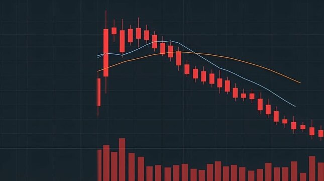 Stock Market Candlestick Chart with Red Trends on Dark Background