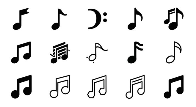 A collection of music notes and symbols are arranged on a sheet.