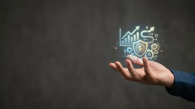 Holographic Business Analytics Interface Above Hand Gesture
