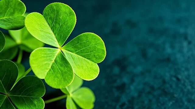 Green fourleaf clover on dark blue