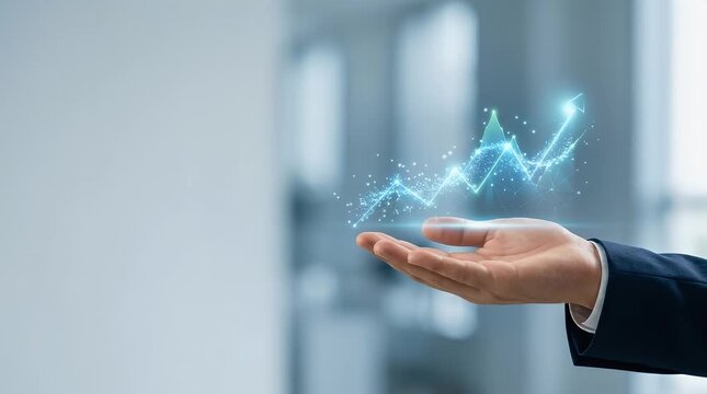 Hand Reaching Toward Holographic Financial Growth Chart
