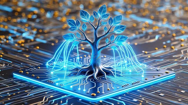 tree with roots on circuit board