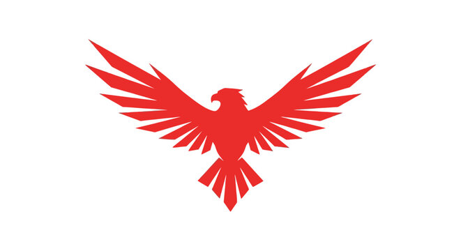 Red bird flying with wings spread.