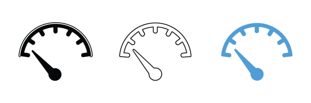 Speedometer icons isolated on white background, performance gauge and speed indicator vector design for fast speed, measurement, and dashboard interface
