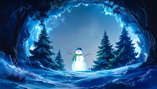 beautiful border frame of winter concepts with snowman, trees, winter concepts with blank copy space background