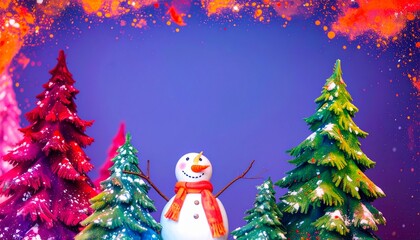 Obraz premium beautiful border frame of winter concepts with snowman, trees, winter concepts with blank copy space background