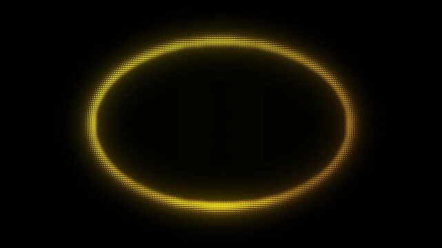 Golden Oval Frame With Scanner Effect Animation, Digital Dot Particles on Dark Background, Golden Scanning Dot Grid Geometric Shape, 4K Seamless Loop