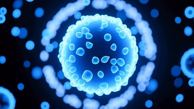 Glowing blue sphere in deep blue microcosm