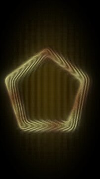 Golden Pentagon Frame With Rotating Animation, Digital Dot Particles on Dark Background, Glowing Dot Grid 3D Geometric Shape, 4K Seamless Loop, Vertical