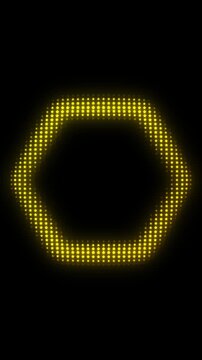 Golden Hexagon Frame With Breathing Animation, Glowing Star Particles on Dark Background, Pulsing Geometric Shape Border, 4K Seamless Loop, Vertical