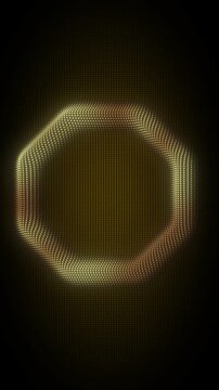 Golden Octagon Frame With Rotating Animation, Digital Dot Particles on Dark Background, Glowing Dot Grid 3D Geometric Shape, 4K Seamless Loop, Vertical