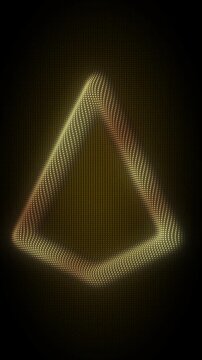 Golden Triangle Pyramid Frame With Rotating Animation, Digital Dot Particles on Dark Background, Glowing Dot Grid 3D Geometric Shape, 4K Seamless Loop, Vertical Video