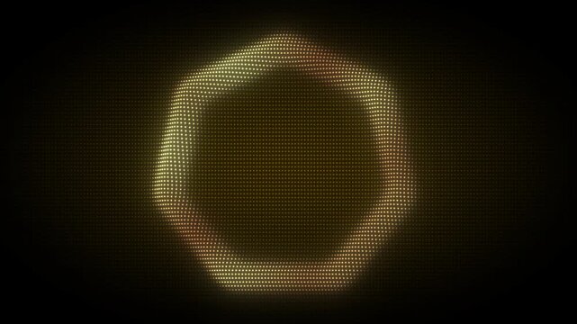 Golden Heptagon Frame With Rotating Animation, Digital Dot Particles on Dark Background, Glowing Dot Grid 3D Geometric Shape, 4K Seamless Loop