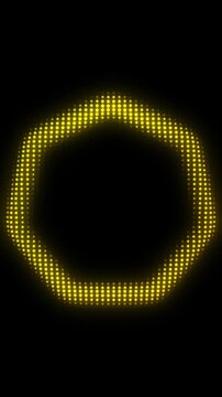 Golden Heptagon Frame With Breathing Animation, Glowing Star Particles on Dark Background, Pulsing Geometric Shape Border, 4K Seamless Loop, Vertical Video