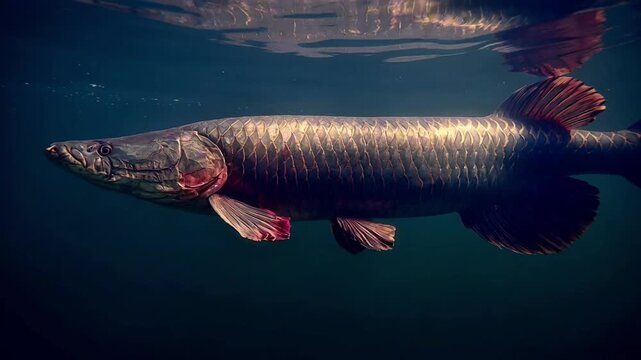 Arapaima Swimming Through a Tropical River
