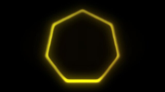 Golden Heptagon Frame With Scanner Effect Animation, Digital Dot Particles on Dark Background, Golden Scanning Dot Grid Geometric Shape, 4K Seamless Loop