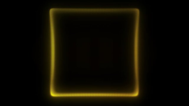 Golden Square Frame With Scanner Effect Animation, Digital Dot Particles on Dark Background, Golden Scanning Dot Grid Geometric Shape, 4K Seamless Loop