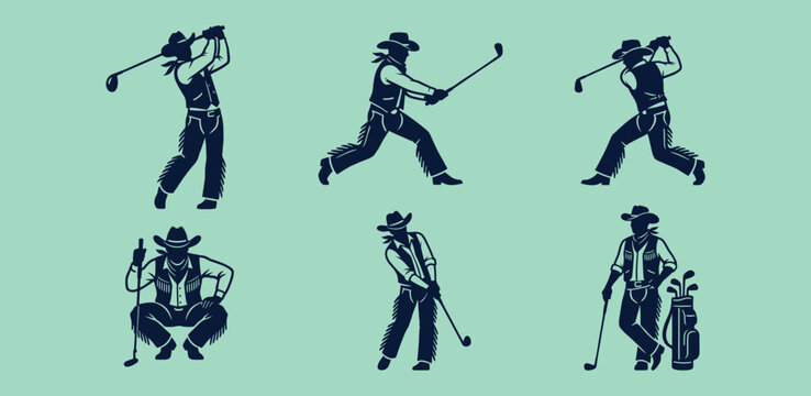 Cowboy golf player silhouettes for unique sports branding and western lifestyle graphics