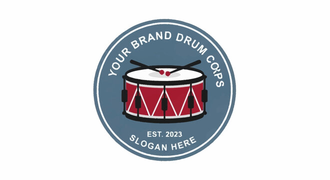 Circular Logo Design Featuring a Red Drum with Drumsticks.