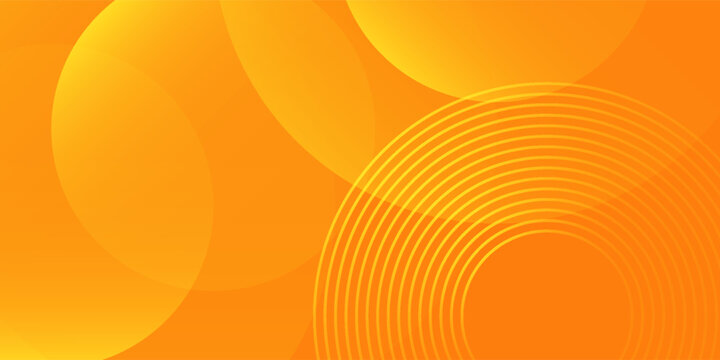 Simple circles shapes with yellow gradient with fresh orange background. 3d circle lines composition. Geometric design. Vector illustration