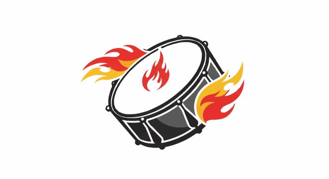 Drum on fire with flames illustration.