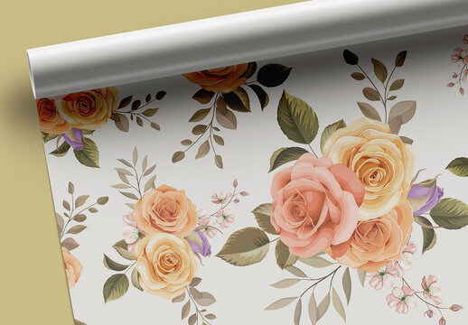 Stationery Wrapping Paper Roll Flatlay Mockup