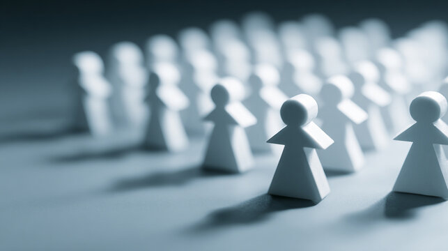 A collection of white, minimalist human figures representing teamwork and collaboration