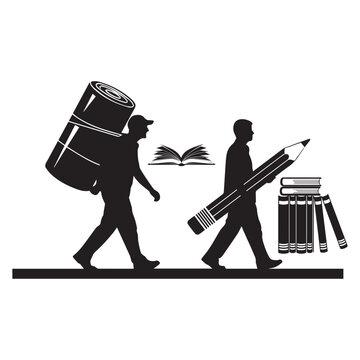 Two workers carrying large equipment on their shoulders