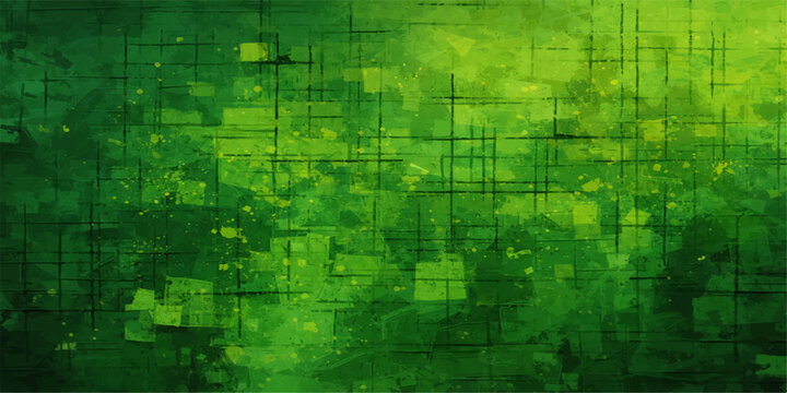 A futuristic green grunge abstract background featuring a digital matrix pattern of binary code and motion lines for a high-tech science illustration