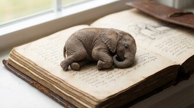 Miniature elephant on a book