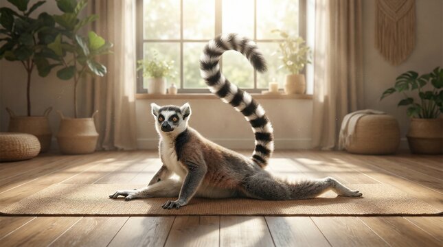 Ring-tailed lemur doing yoga