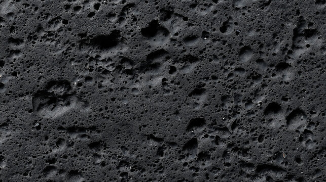 Seamless Volcanic Black Basalt Rock Surface Texture Background with Crystalline Mineral Grain and Vesicular Cavities in Dark Charcoal Tones, Geology Nature Stock Image