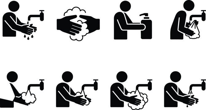 Illustration of proper handwashing technique featuring soap, water, and sanitizers to promote hygiene and health safety practices, vector artwork showing step-by-step hand cleaning process, ideal for 