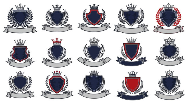 Collection of royal crests and shields.