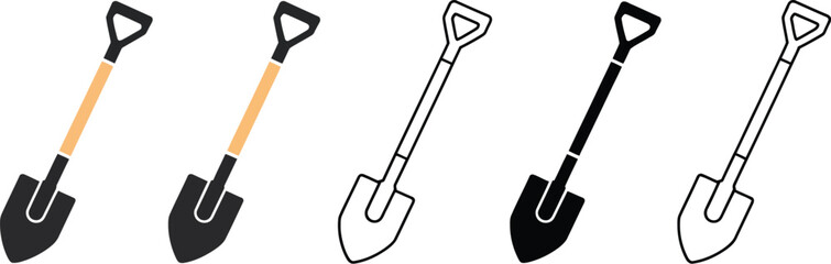 Set of shovel vector icons, spade for digging, farming tool and garden instrument, clean vector illustration collection representing agriculture, gardening, and outdoor work equipment, ideal for apps, © JamesDesign