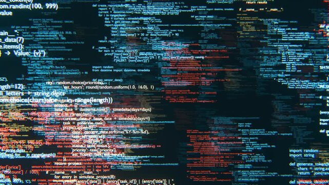 Animation of digital data moving on black background. 4K loop animation video