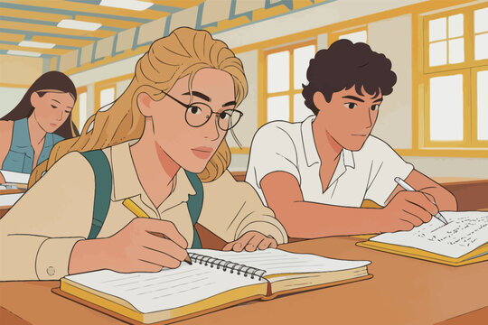 Students Studying in a Classroom Setting