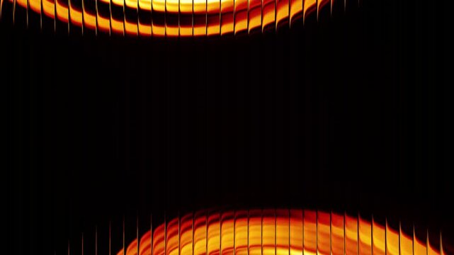 Ribbed abstract streaks of fiery orange and yellow light with sharp vertical lines creating a dynamic visual.