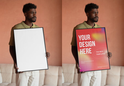 Mockup Of Man Holding Customizable Poster