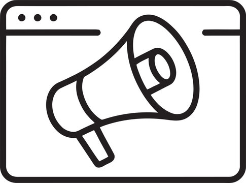 Digital Marketing Megaphone Line Icon in Browser Window Vector