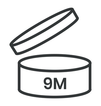 Period After Opening PAO label, symbol, icon logo. Cosmetic open period month 1M, 2M, 3M, 4M, 5M, 6M, 7M, 8M, 9M, 10M, 12M, 18M, 24M, 36M, 48M. Cream pack label for product packaging design.