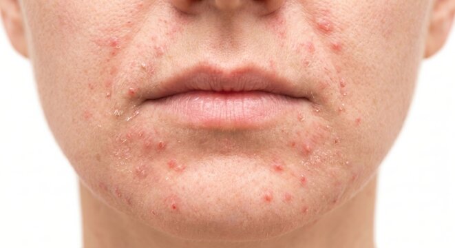 Close-up of perioral dermatitis skin rash around mouth area