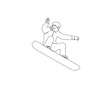 Snowboarding continuous line. Continuous one line drawing of snowboarding. Extreme sport concept. Single line drawing